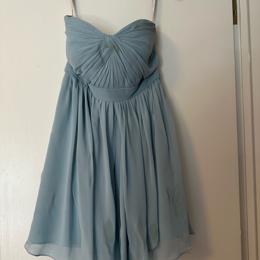 Jenny Yoo Gray Strapless Sundress with Ruched Sweetheart Neckline